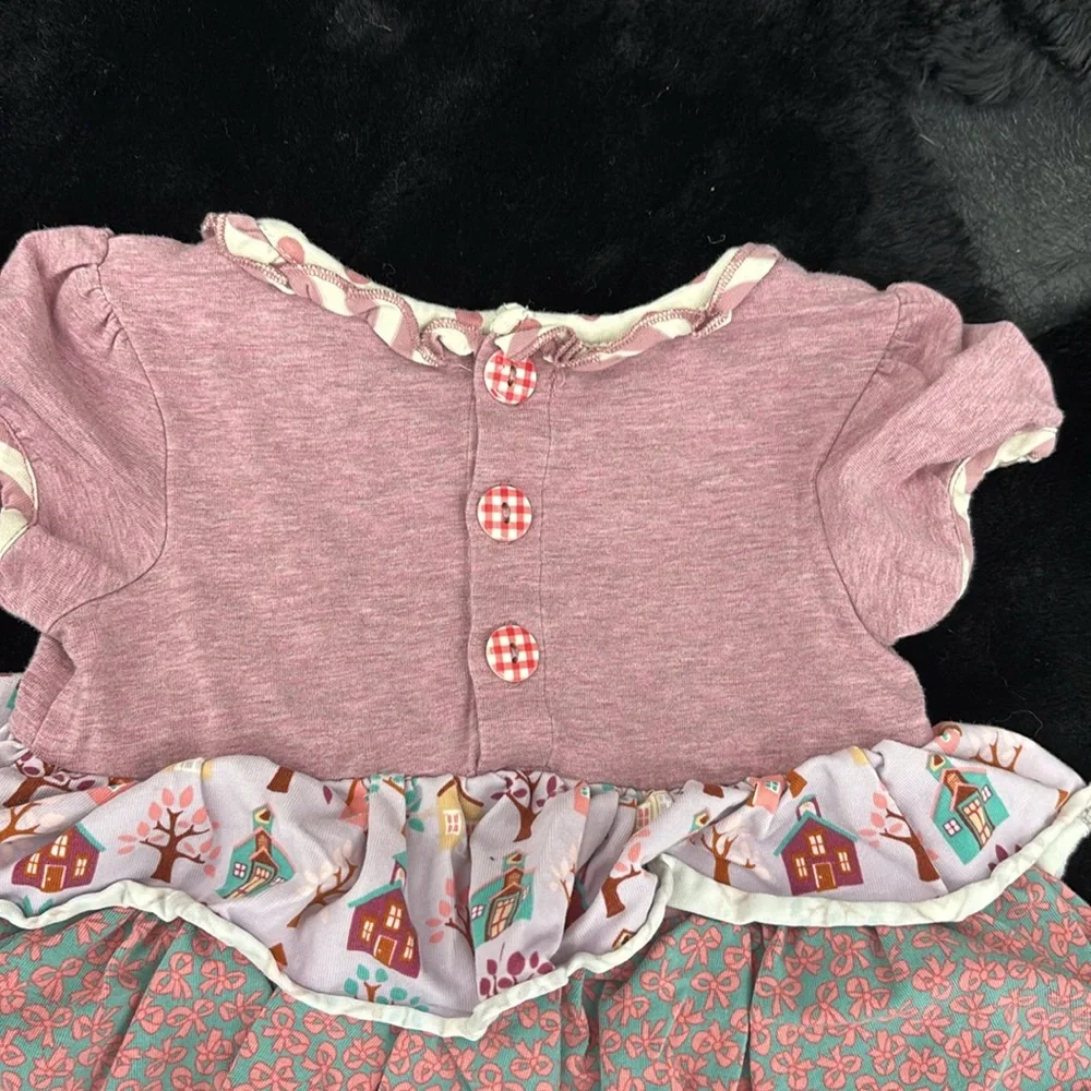 Matilda Jane Pink Purple Ruffled Dress Houses Bows Chickens Polka Dots 12-18M - Picture 12 of 16